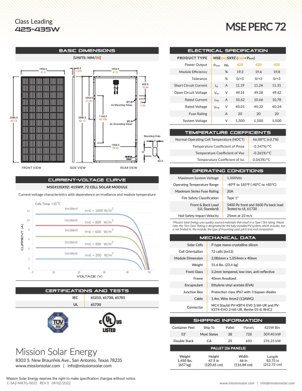 Mission 370 Module Mission Solar 430W PV Module | Quality To Last